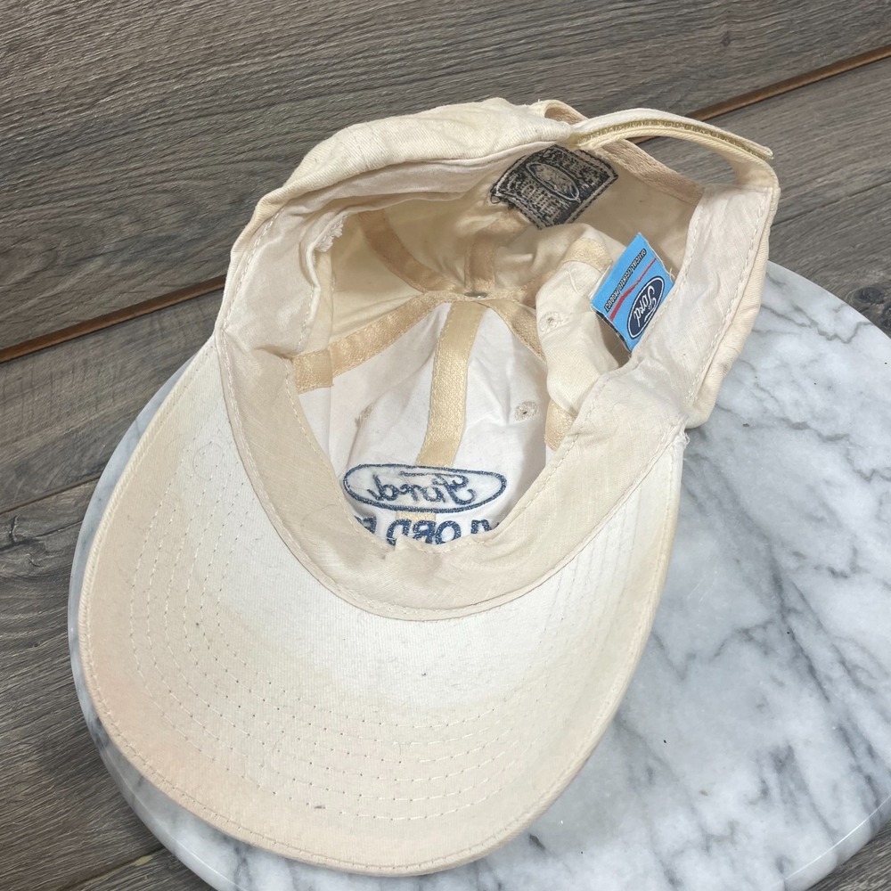 VTG Ford Hat Cap White Strapback Faded Stained Worn Embroidered Cars Retro Y2K - Picture 7 of 9